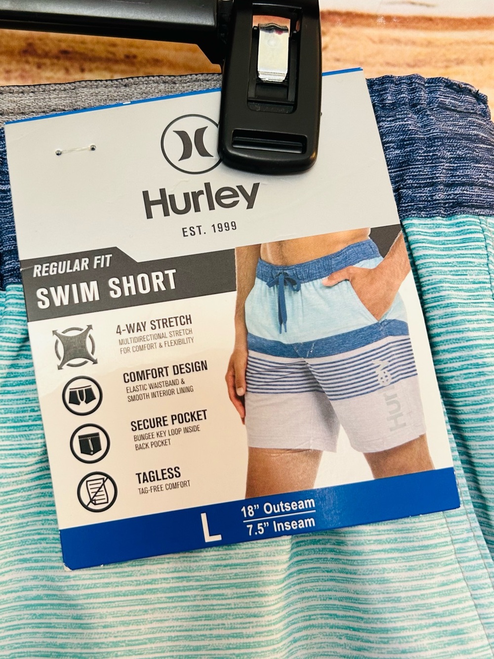 Hurley Men’s Multicolor Striped Logo Regular Fit Swim Shorts Size L NWT - Picture 6 of 10